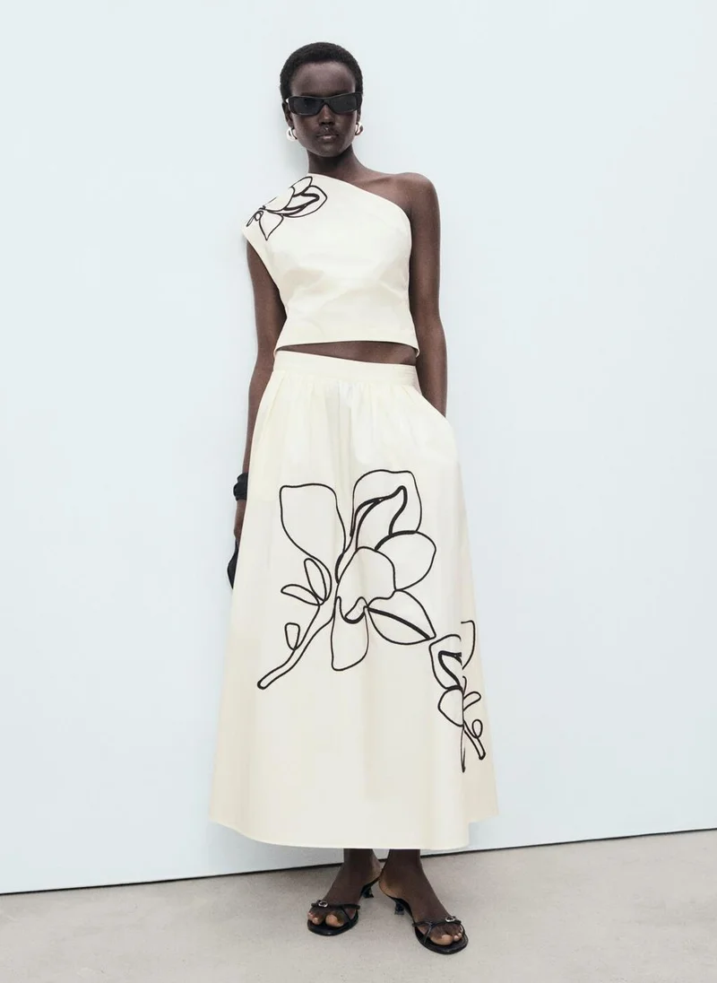 MANGO Embroidered High Waist Skirt