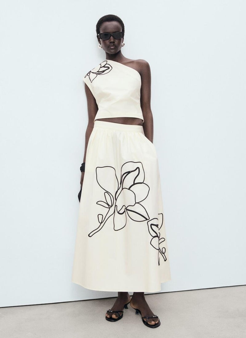 MANGO Embroidered High Waist Skirt  - Image 4