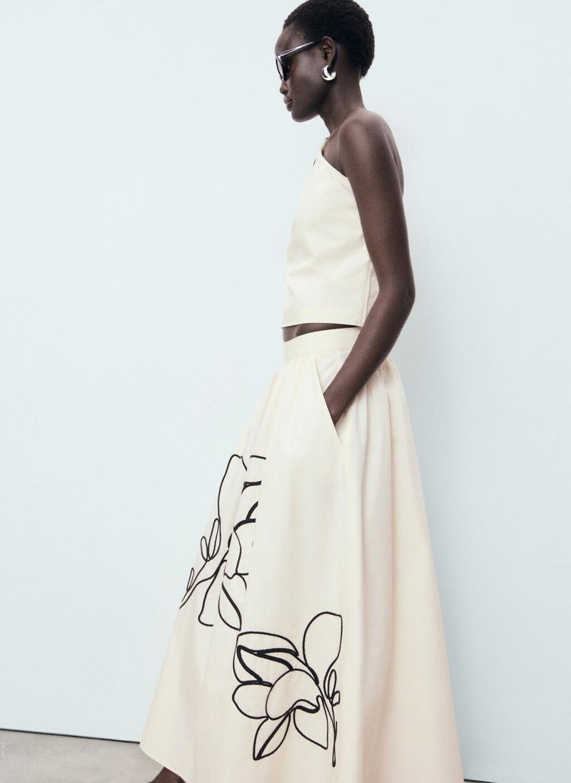 MANGO Embroidered High Waist Skirt  - Image 3