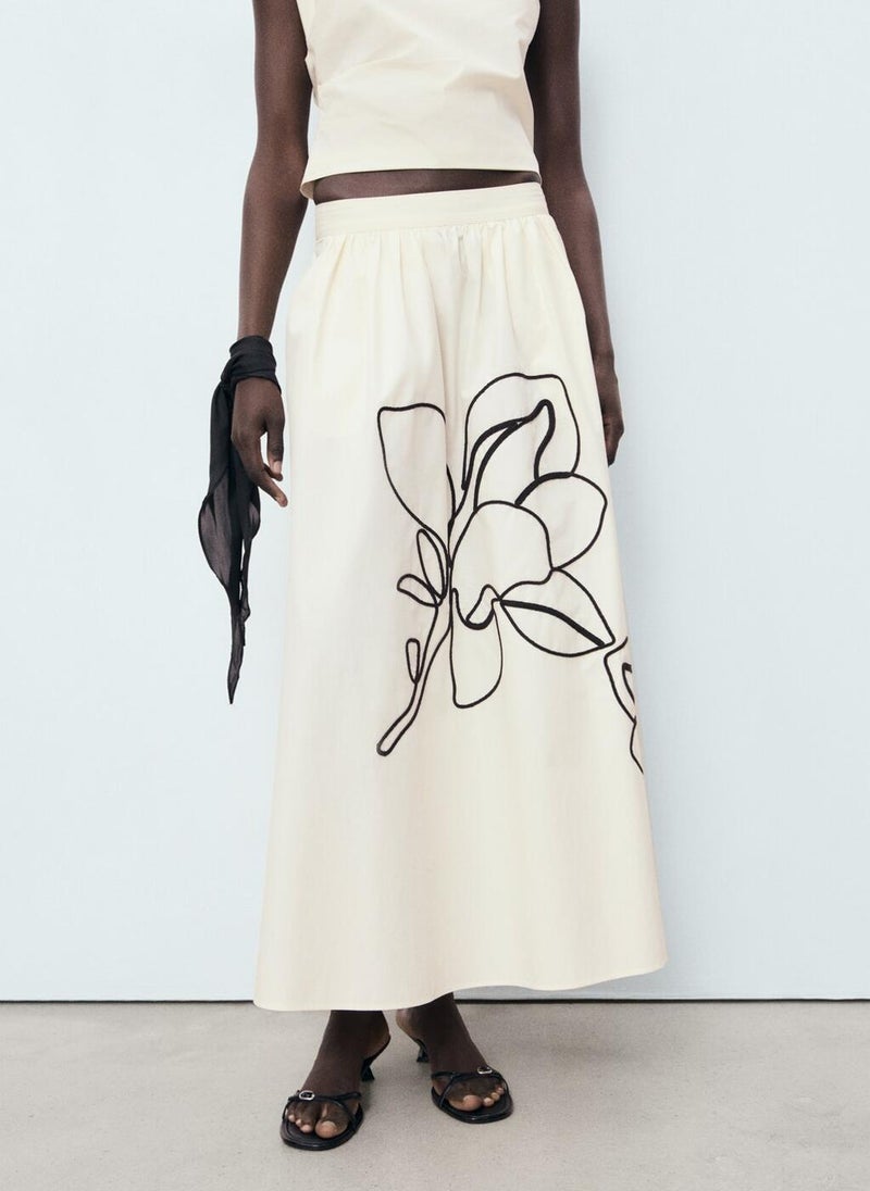 MANGO Embroidered High Waist Skirt  - Image 1