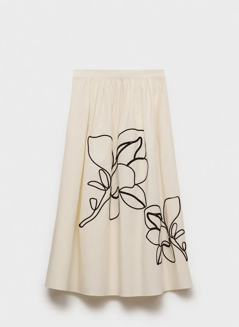 MANGO Embroidered High Waist Skirt