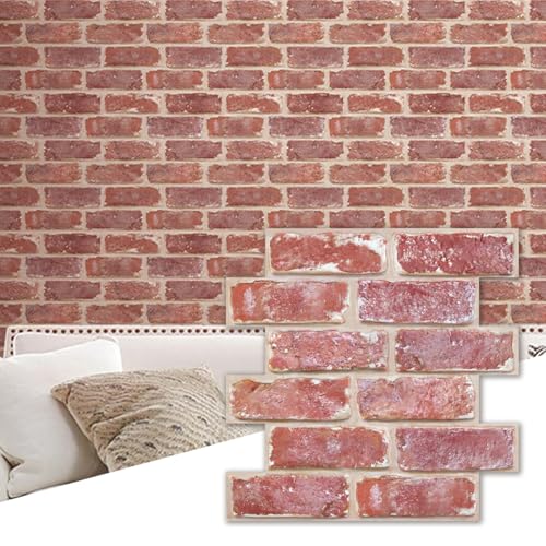 Commomy 10 Pcs 3D Faux Brick Panels -11.8"X11.8" Small Size Thin PVC Red Brick Peel and Stick Tile Retro Wall Panel Faux Brick Backsplash for Kitchen,Bedroom,Living Room,RV,Fireplace - Image 1