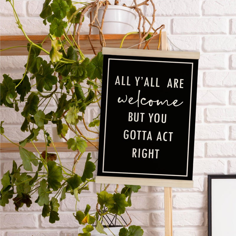 HRQKO Funny Welcome Sign Wall Decor Poster Hanger Frame, Door Signs Posters Wall Art With Wooden Frames, All Y'all Are Welcome Wall Hanging Banner Decor for Home Living Room Entryway, 12x16 Inch - Image 3