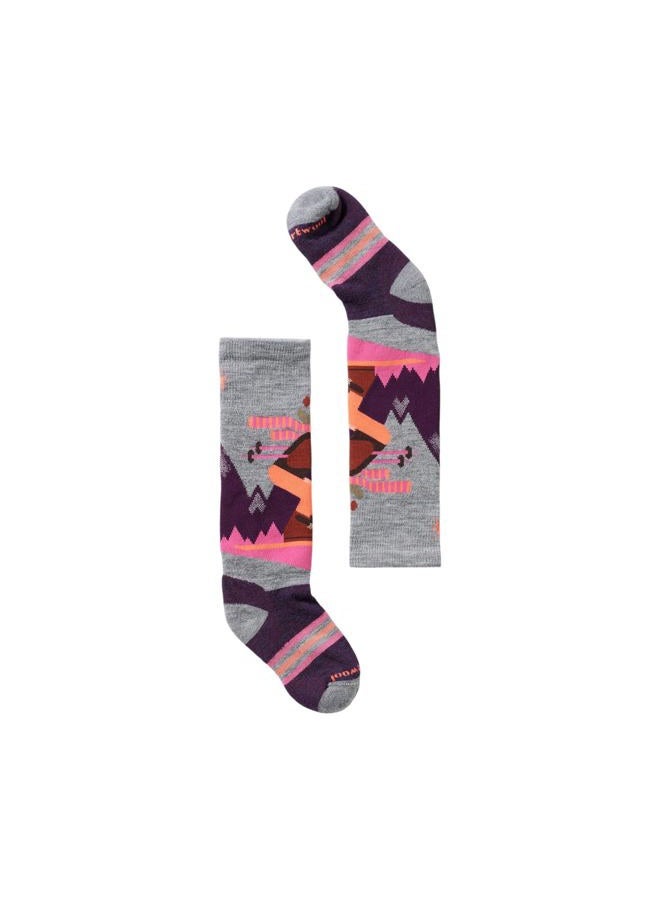 SmartWool Unisex Wintersport Full Mountain Moose Pattern OTC Socks (Toddler/Little Kid/Big Kid) Light Gray-Pink Medium - Image 1