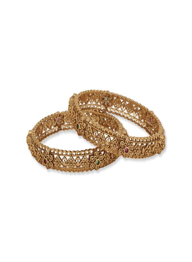 TARINIKA Gold-Plated Flower Theme Bangle Bracelets for Women Antique Brass Alloy Cubic Zirconia(CZ) Gemstone Traditional Fashion Jewelry Gift for her Style 1 - Image 1