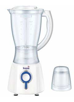 ICONA Icona 350W 2-in-1 Electric Blender – 1.5L Capacity with Plastic and Glass Jars, 2 Speed Push Button Control, Stainless Steel Blades – Durable Table Blender for Smoothies and Juices (White)  - Image 1