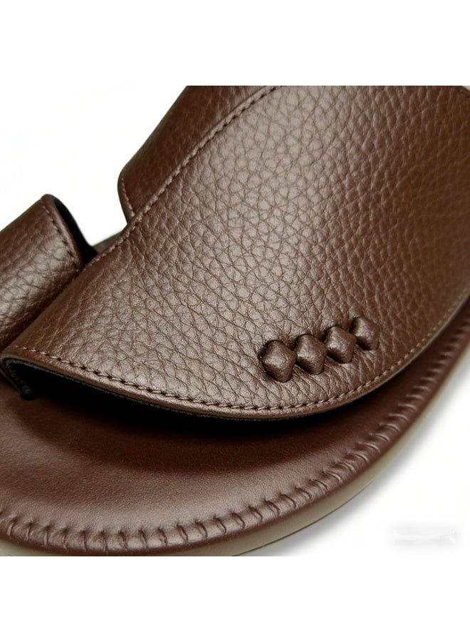 Men's Leather Casual Sandals, Open Toe Soft Strap Non Slip Rubber Sole Summer Daily Shoes - Image 5
