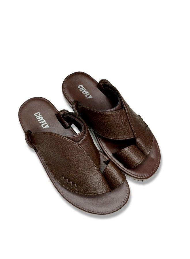 Men's Leather Casual Sandals, Open Toe Soft Strap Non Slip Rubber Sole Summer Daily Shoes - Image 3