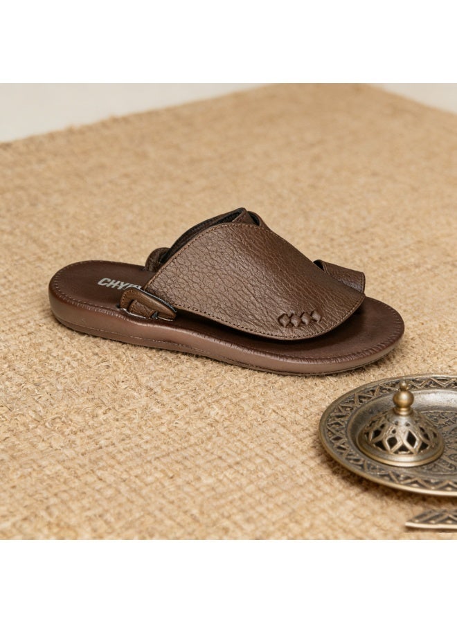 Men's Leather Casual Sandals, Open Toe Soft Strap Non Slip Rubber Sole Summer Daily Shoes - Image 1
