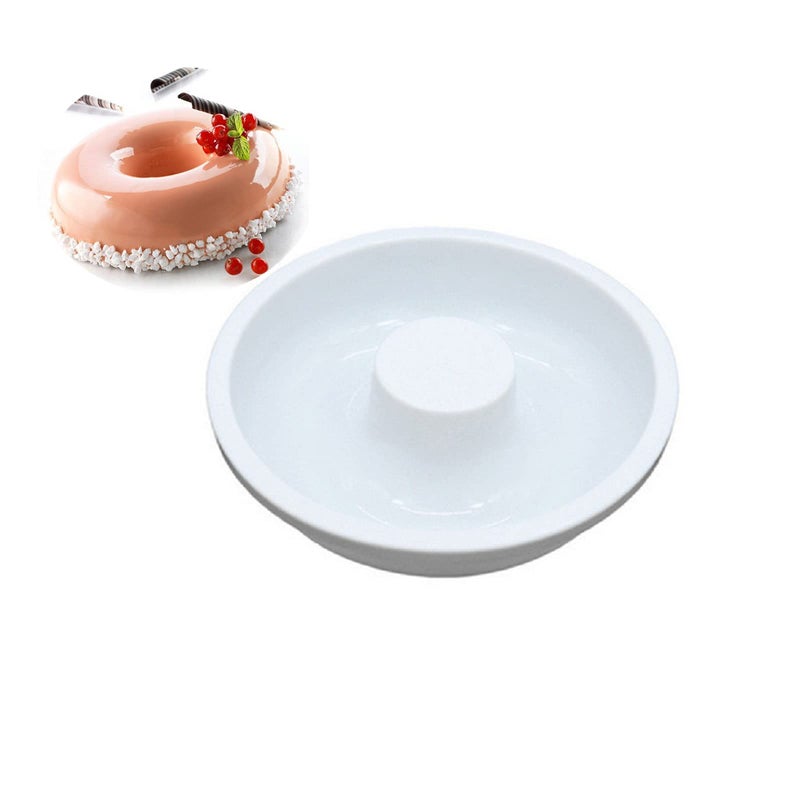 DODXIAOBEUL 7 Inch Silicone Baking MoldsFluted Tube Cake PansRound Shape Non Stick MoldsSilicone Oven Safe Chocolate Mousse Dessert Baking Pan for jello Doughnut Donut Brownie White