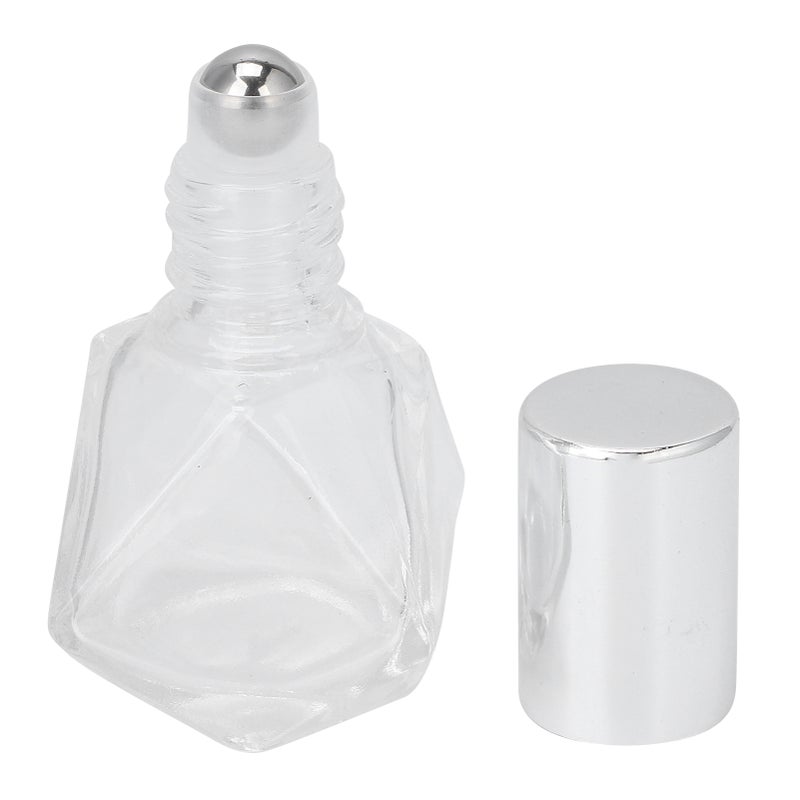 Roll On Refillable Perfume Bottle Empty Glass Aromatherapy Essential Oil Roller Bottles 8ml(Silver Cover Steel Beads ) - Image 1