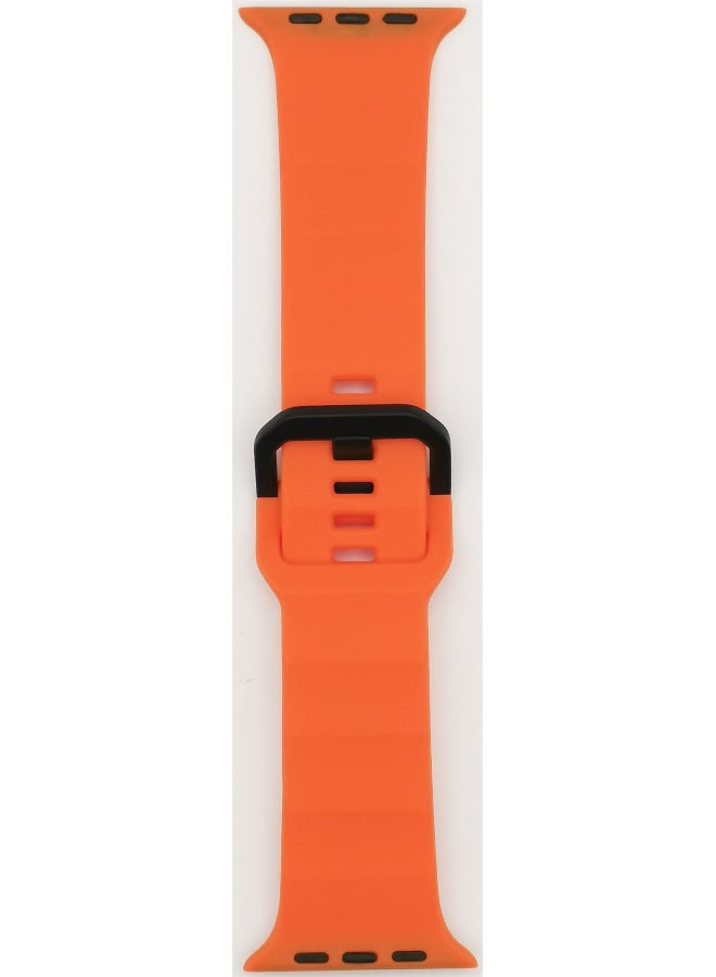 Silicone Sport Watchband Suitable For Apple Watch Ultra Iron Buckle Wave Design Fashionable Strap For Men And Women-Color:Orange - Image 1