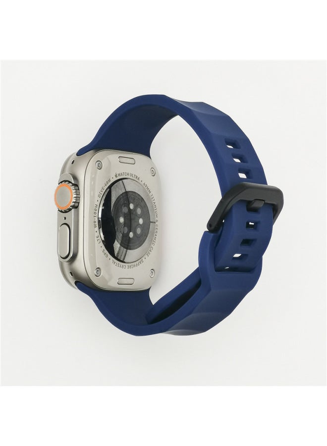 Silicone Sport Watchband Suitable For Apple Watch Ultra Iron Buckle Wave Design Fashionable Strap For Men And Women-Color:Orange - Image 2