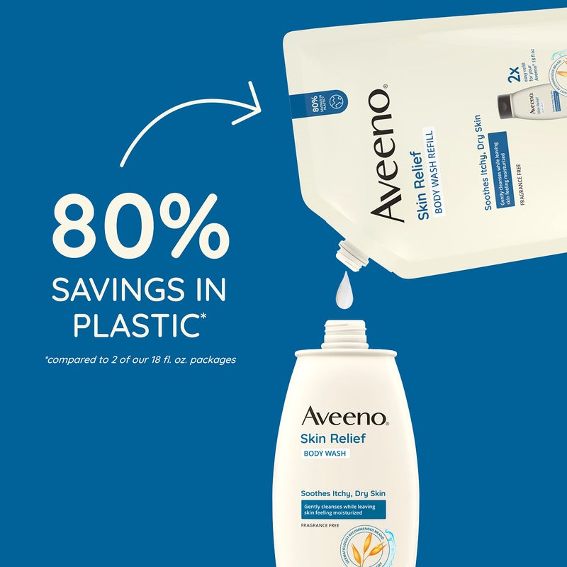 Aveeno Skin Relief Body Wash Fragrance-Free + Triple Oat Formula, Gentle Daily Cleanser for Sensitive Skin Leaves Itchy, Dry Skin Feeling Soothed & Moisturized, Body Wash Refill, 36 fl. oz - Image 5