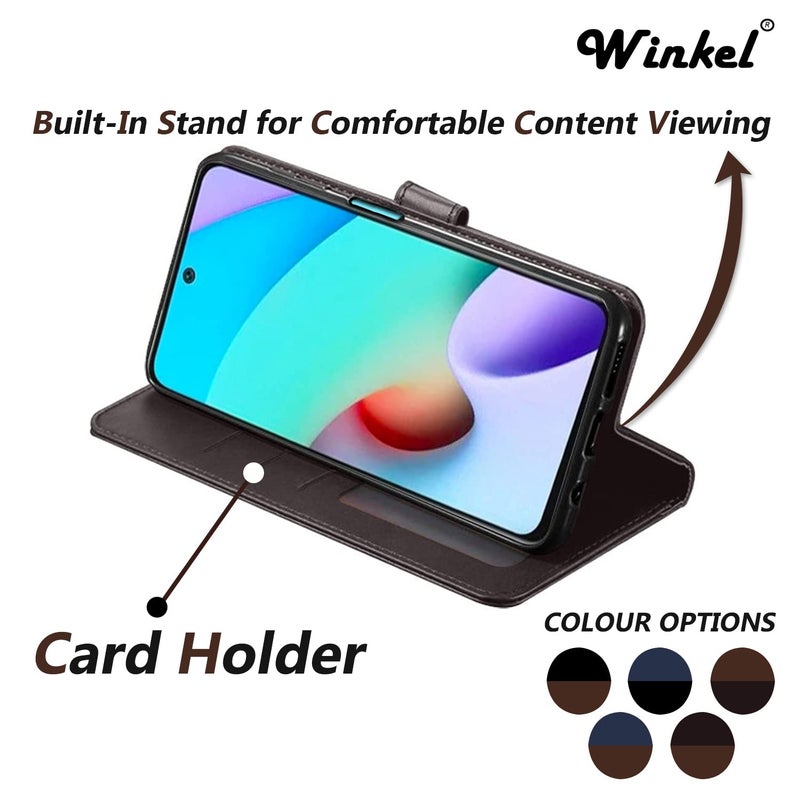 Windmill Premium Vegan Leather Dual Flip Mobile Cover Case|Kickstand & Card Holder|360 Degree Grip Protection| Wallet Type with Magnetic Closure for Vivo Y100-(Black with Brown) - Image 4