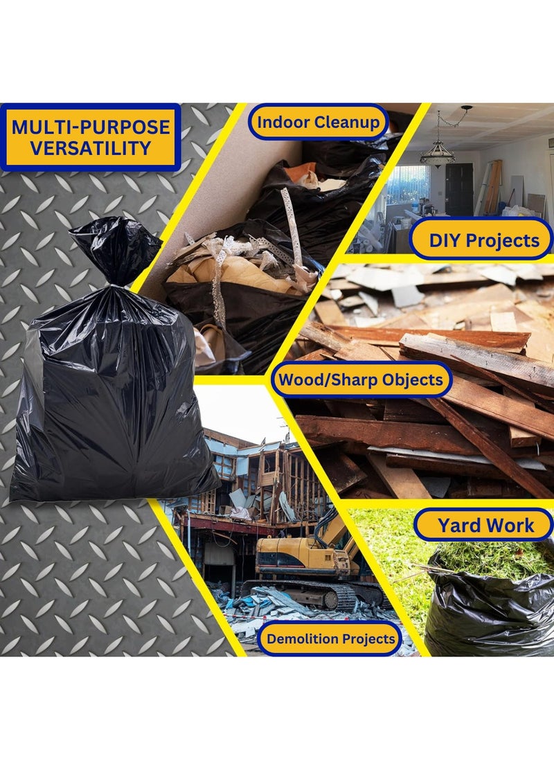 50 Gallon Heavy Duty Trash Bags 25 Black Plastic Garbage Bags for Contractor, Industrial, Home, Kitchen, Commercial, Yard, Lawn, Leaf (50 Gallons, 25 Bags)