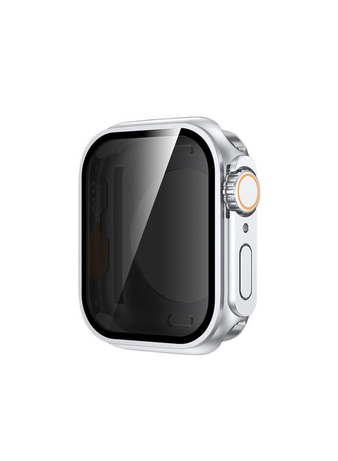 غلاف شامل كلي مقاوم للماء فضي + برتقالي لساعة أبل 11، مقاس 42 ملم/46 ملم [نمط مانع للمراقبة]