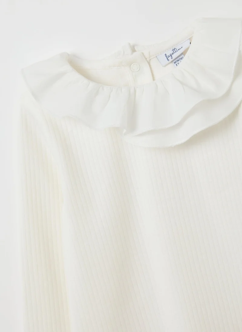 Ovs OVS White Stretch Cotton T-Shirt For Girls Regular Fit