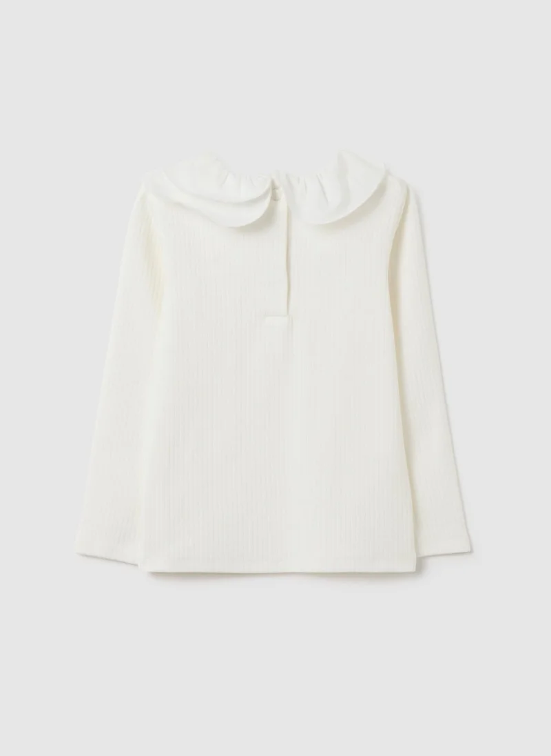 او في اس تيشيرت قطن أبيض مطاطي للبنات من أو في إس بقصة عادية