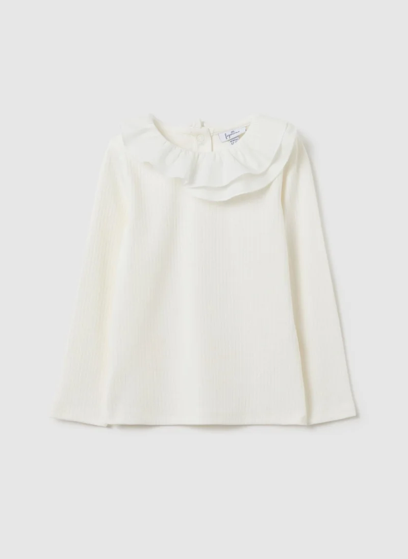 او في اس تيشيرت قطن أبيض مطاطي للبنات من أو في إس بقصة عادية