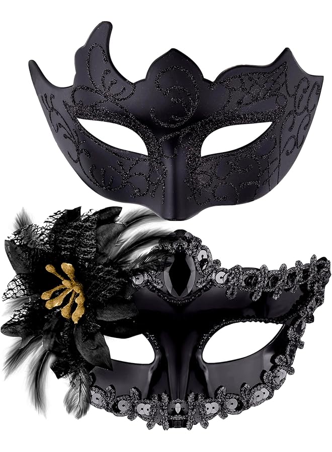 The Bros Couple Masquerade Masks Set, Venetian Party Mask, Plastic Costume Mask Mardi Gras Mask for Women and Men  - Image 1