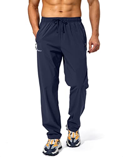 Pudolla Men's Workout Athletic Pants Elastic Waist Jogging Running Pants for Men with Zipper Pockets(Navy Blue Large) - Image 1