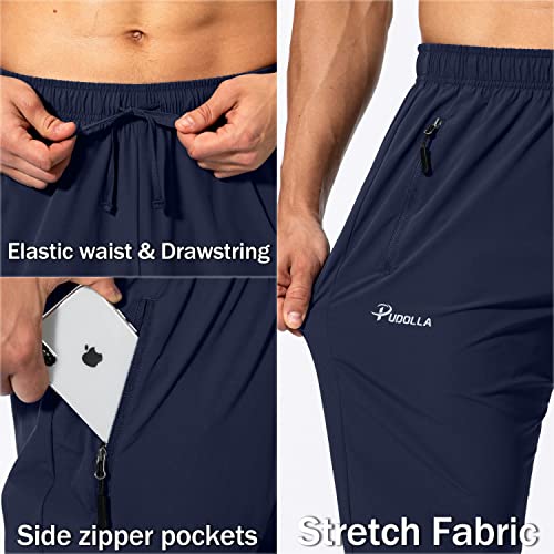 Pudolla Men's Workout Athletic Pants Elastic Waist Jogging Running Pants for Men with Zipper Pockets(Navy Blue Large) - Image 5