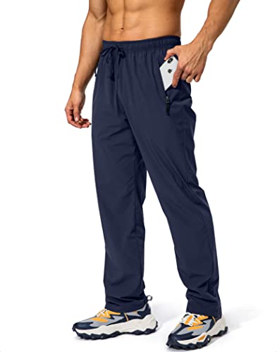 Pudolla Men's Workout Athletic Pants Elastic Waist Jogging Running Pants for Men with Zipper Pockets(Navy Blue Large) - Image 2