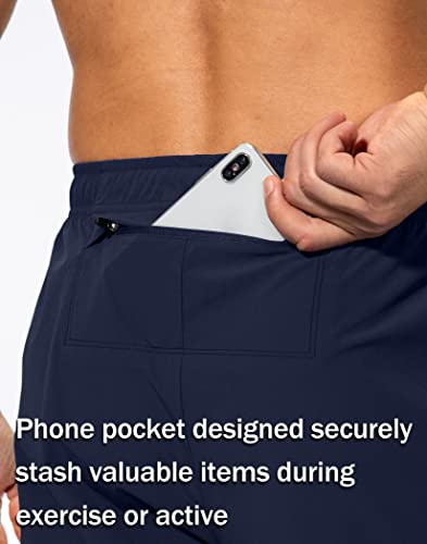 Pudolla Men's Workout Athletic Pants Elastic Waist Jogging Running Pants for Men with Zipper Pockets(Navy Blue Large) - Image 4