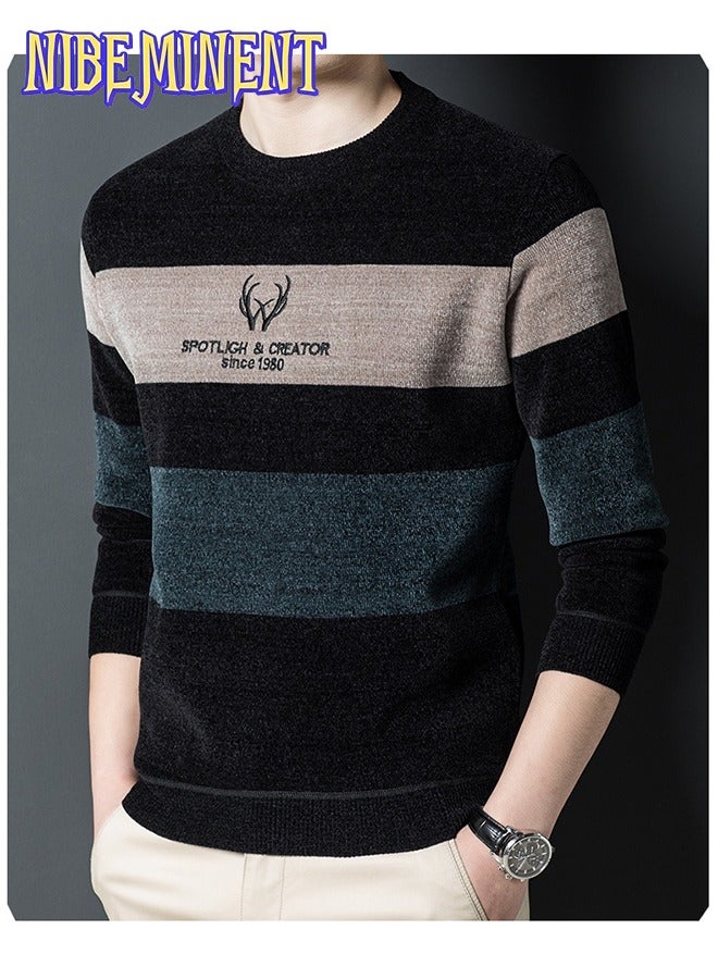 NIBEMINENT All Match Knitted Color Block Sweater, Men's Casual Warm High Stretch Crew Neck Pullover Sweater For Men Fall Winter  - Image 2