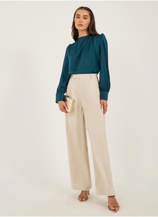 Styli - Plain High Neck Satin Top - Image 1