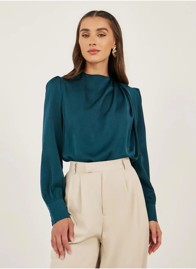 Styli Plain High Neck Satin Top