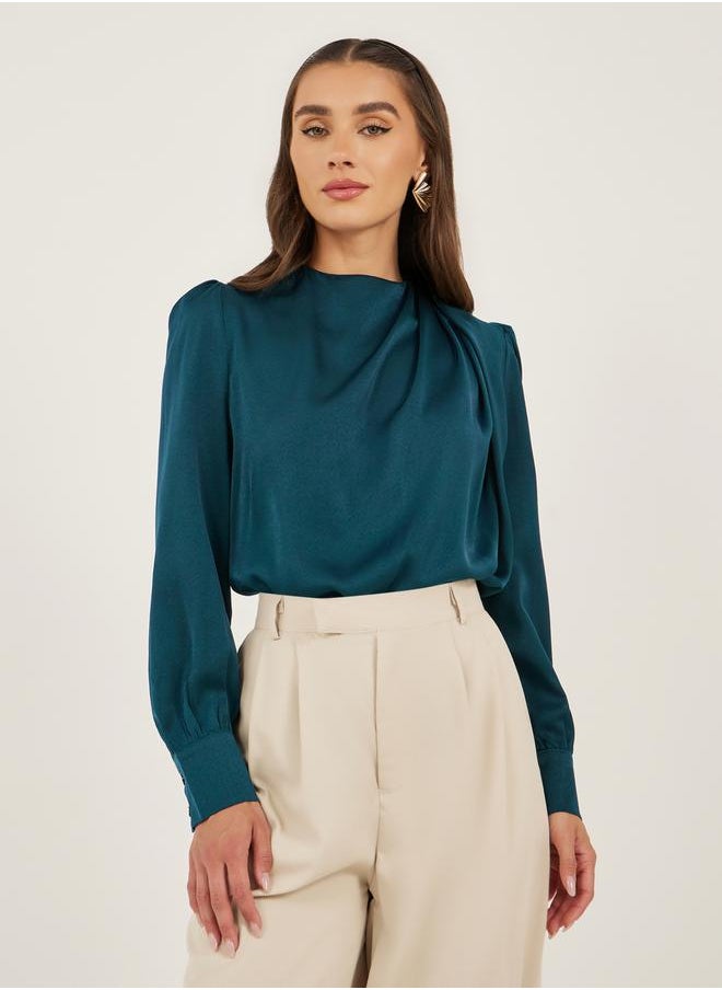 Styli - Plain High Neck Satin Top - Image 1