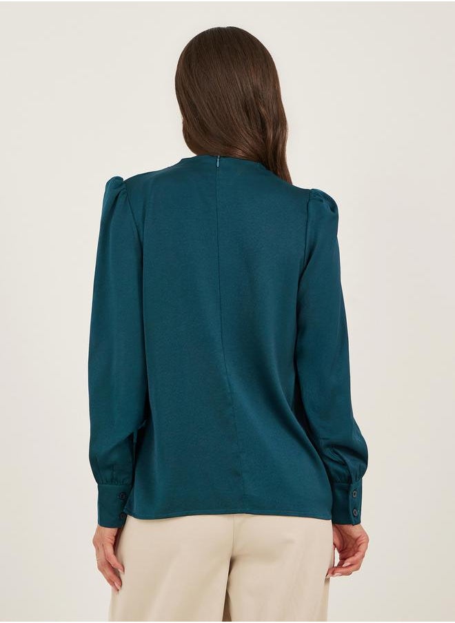 Styli - Plain High Neck Satin Top - Image 1
