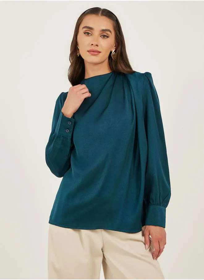 Styli Plain High Neck Satin Top