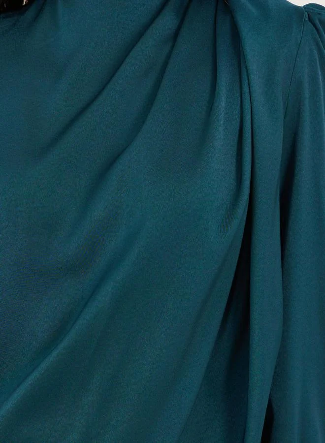 Styli Styli Plain High Neck Satin Blouse