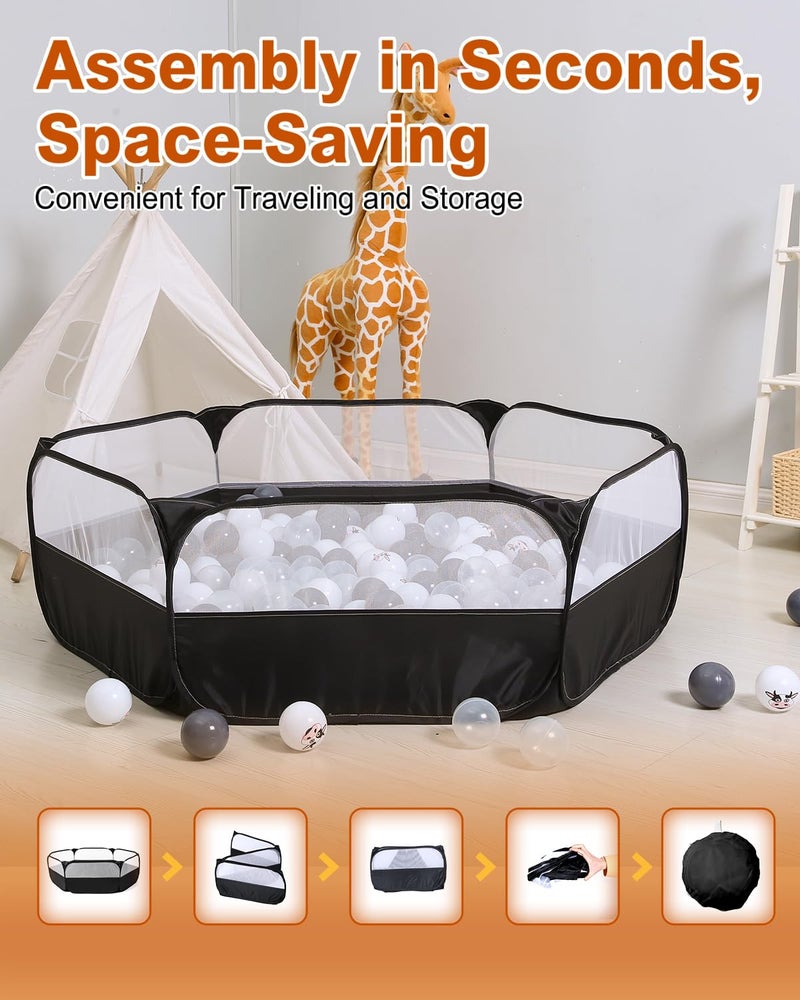 TRENDPLAY Foldable Ball Pit for Toddlers, Large Pop Up Ball Pits Kids Play Tent Crawl Playpen Ball Pool Playhouse Playpen with Storage Bag, for Boys Girls Dogs Cats Ferrets Indoor Outdoor, Black - Image 2