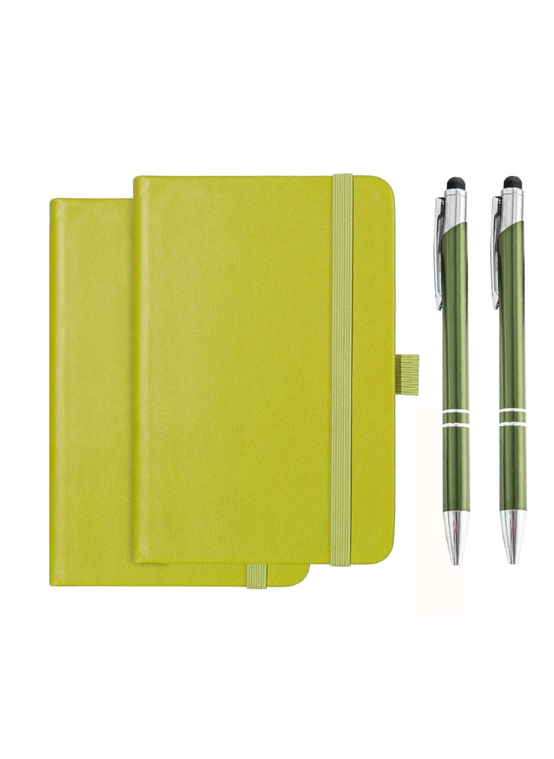 Excefore - Pocket Notebook, 2 Pack Small Notebook with Pen, A6 Size Journal Hardcover Notebook, 3.7”x5.5” Mini Notepad 100Gsm Thick Paper for Office, School (160 Pages, Green) - Image 1
