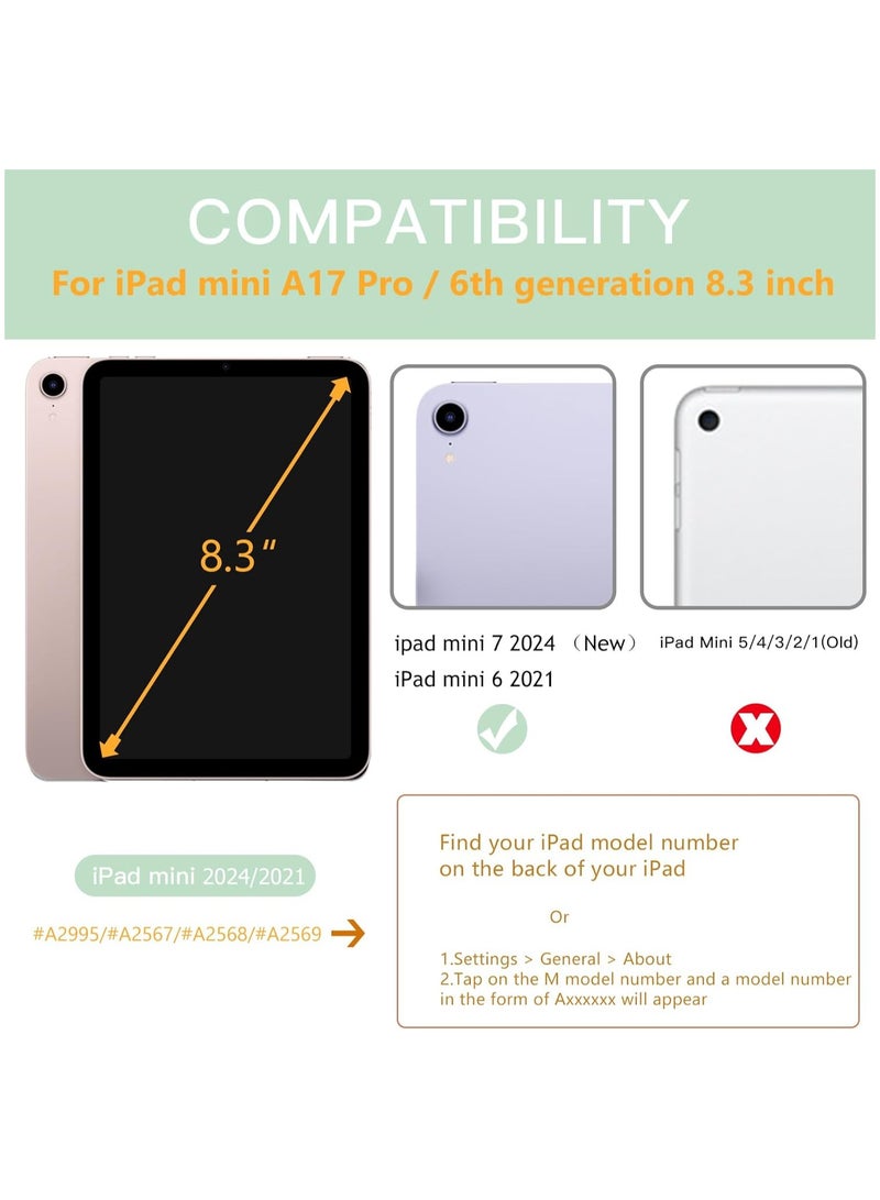 DUSALA Case for iPad mini 7 (A17 Pro, 7th Generation) 2024 / iPad mini 6 (6th Gen) 8.3 Inch with Pencil Holder, Slim Stand Protective Cover with Clear Transparent Back Shell for iPad mini 8.3 inch Tablet, Support Auto Wake/Sleep, (Green) - Image 2