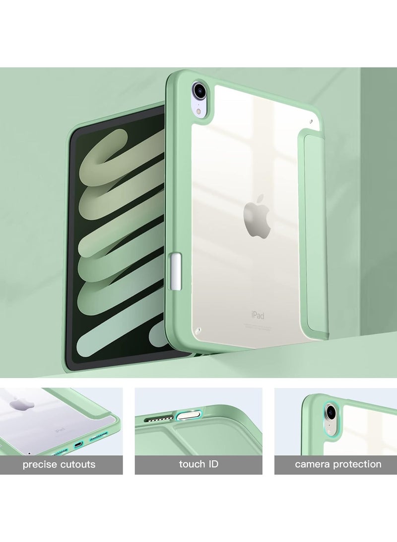 DUSALA Case for iPad mini 7 (A17 Pro, 7th Generation) 2024 / iPad mini 6 (6th Gen) 8.3 Inch with Pencil Holder, Slim Stand Protective Cover with Clear Transparent Back Shell for iPad mini 8.3 inch Tablet, Support Auto Wake/Sleep, (Green) - Image 3