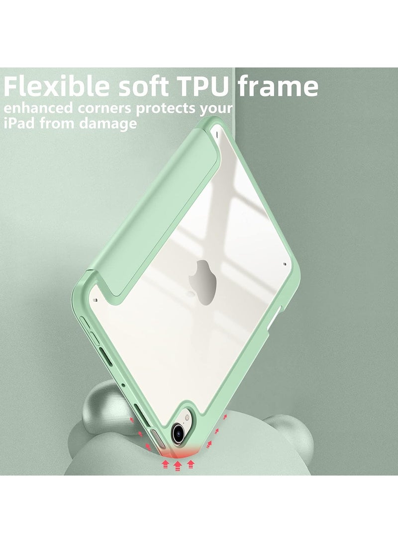 DUSALA Case for iPad mini 7 (A17 Pro, 7th Generation) 2024 / iPad mini 6 (6th Gen) 8.3 Inch with Pencil Holder, Slim Stand Protective Cover with Clear Transparent Back Shell for iPad mini 8.3 inch Tablet, Support Auto Wake/Sleep, (Green) - Image 5
