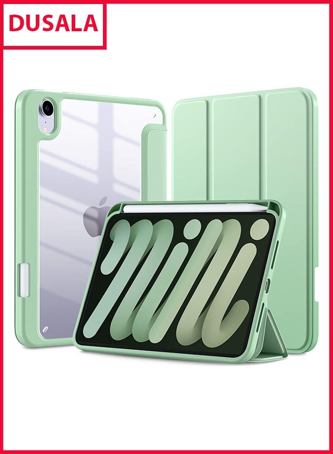 DUSALA Case for iPad mini 7 (A17 Pro, 7th Generation) 2024 / iPad mini 6 (6th Gen) 8.3 Inch with Pencil Holder, Slim Stand Protective Cover with Clear Transparent Back Shell for iPad mini 8.3 inch Tablet, Support Auto Wake/Sleep, (Green) - Image 1