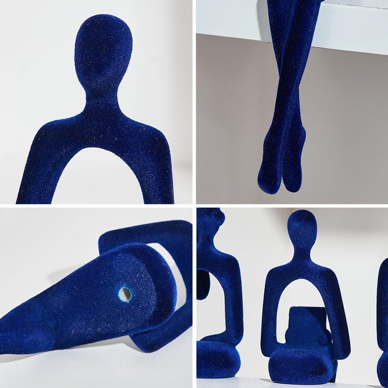 XINXUAN Statue Home Decor - Modern Bookshelf & Desk Decor - 3 Piece Set (Flocking- Blue) - Image 2