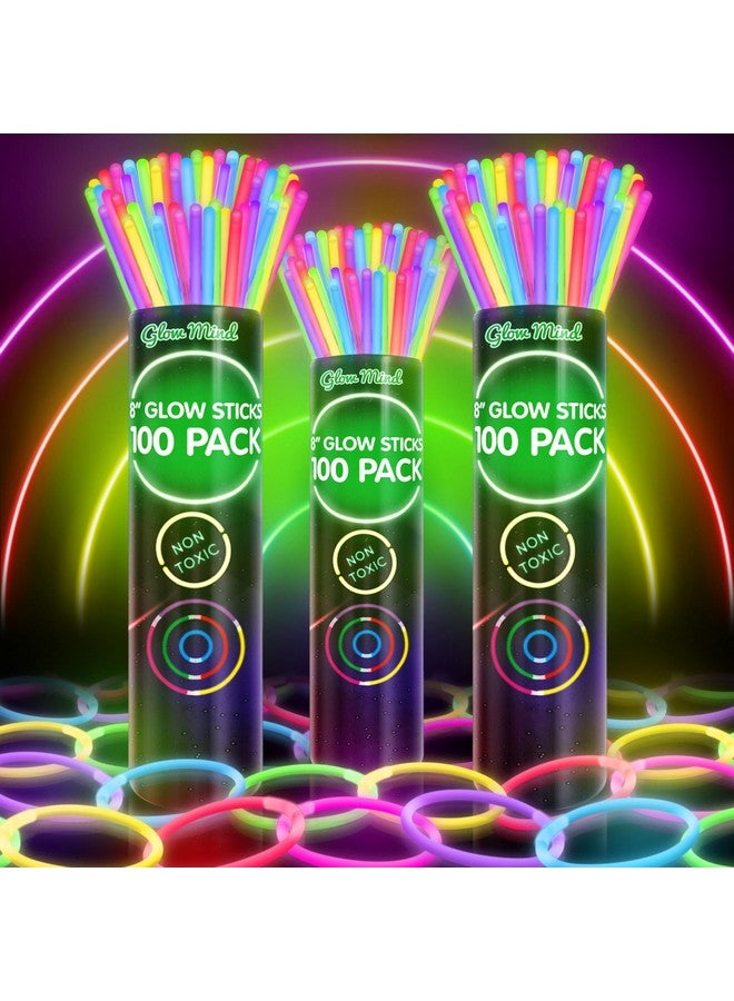 Glow Mind 300 Ultra Bright Glow Sticks Bulk - Halloween Glow In The Dark Party Supplies Pack - 8" Glowsticks Party Favors With Bracelets And Necklaces  - Image 1