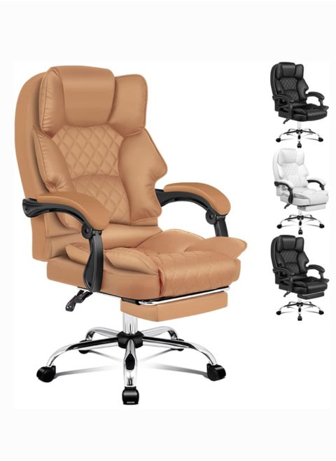 Karnak Executive Office Gaming Chair PU Leather 360° Swivel Desk Chair, Diamond Pattern Stitching High Back & Adjustable Height, Soft Foam & Well Padded Backrest With Lumbar Support Color (BROWN)