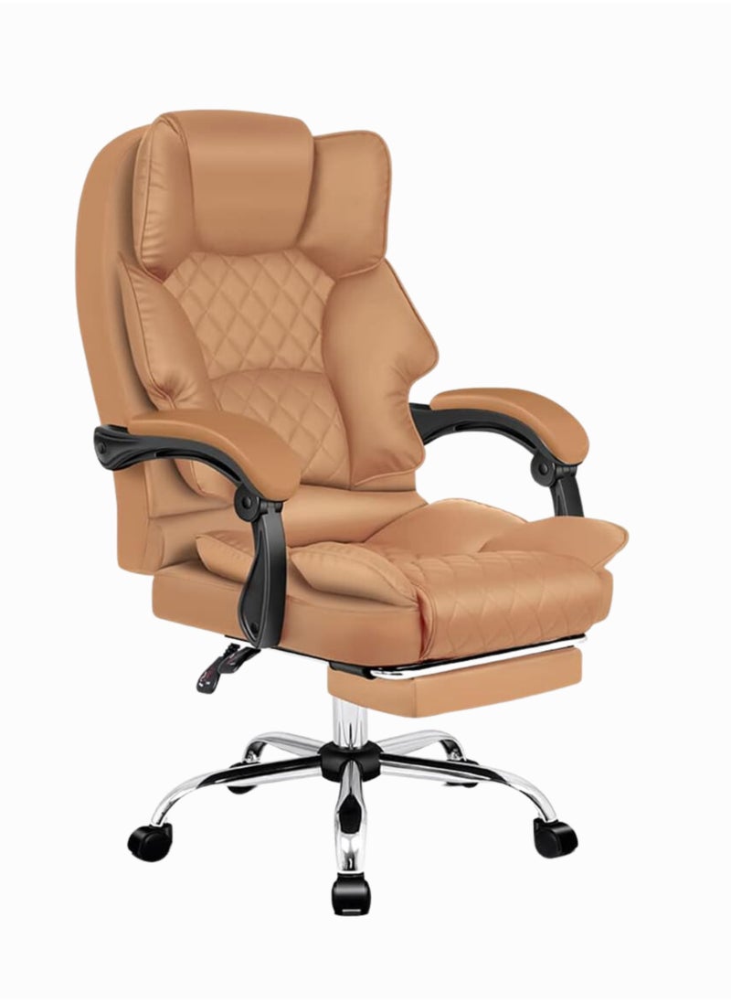 Karnak Executive Office Gaming Chair PU Leather 360° Swivel Desk Chair, Diamond Pattern Stitching High Back & Adjustable Height, Soft Foam & Well Padded Backrest With Lumbar Support Color (BROWN)