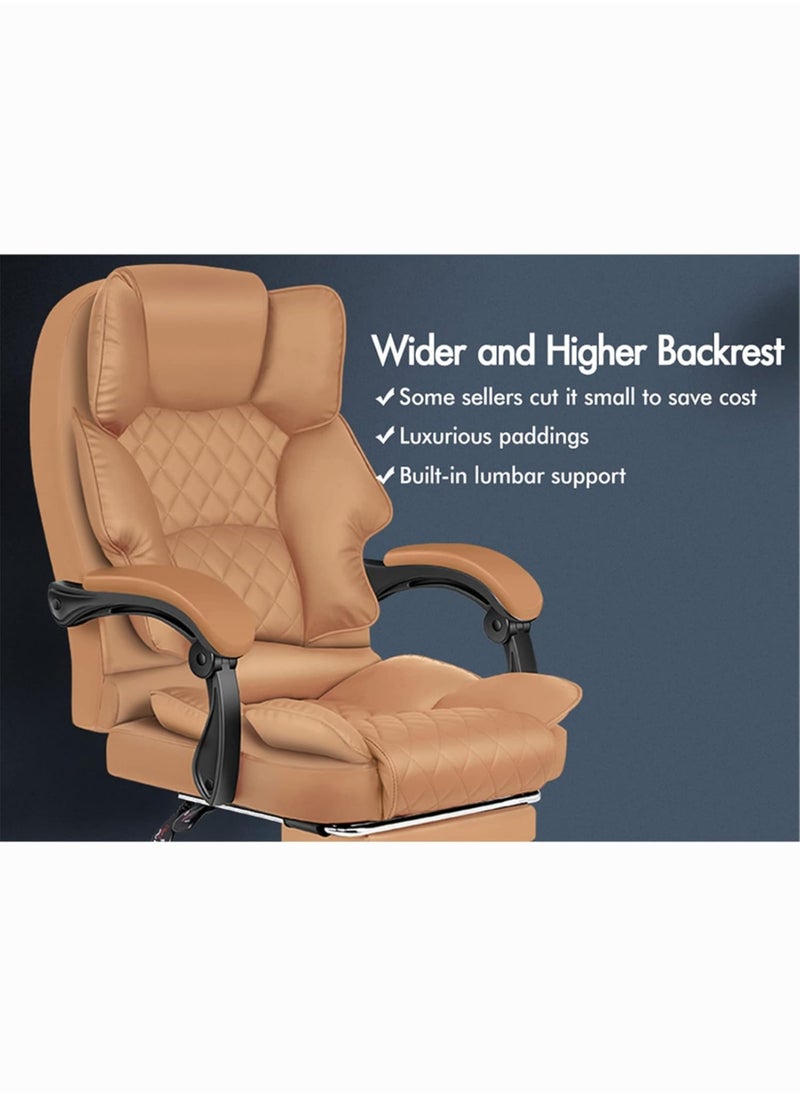 Karnak Executive Office Gaming Chair PU Leather 360° Swivel Desk Chair, Diamond Pattern Stitching High Back & Adjustable Height, Soft Foam & Well Padded Backrest With Lumbar Support Color (BROWN)