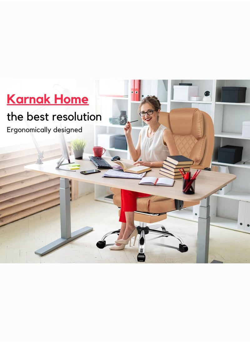 Karnak Executive Office Gaming Chair PU Leather 360° Swivel Desk Chair, Diamond Pattern Stitching High Back & Adjustable Height, Soft Foam & Well Padded Backrest With Lumbar Support Color (BROWN)