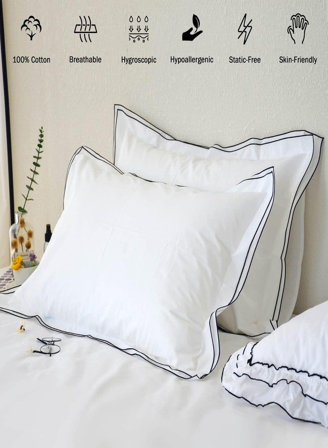Ranznaz White Standard Pillow Shams Set of 2, 100% Cotton Embroidery Trims Pillowcases, Softer and Breathable Elegant Pillow Cover for Bedding, 20 x 26 Inches - Image 2