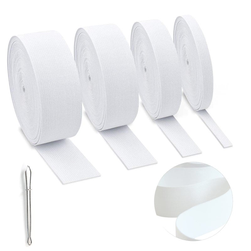DHAIQC 4 Rolls Elastic for Sewing White Elastic Band Knit Elastic Spool High Elasticity 0406115 Inch in Width 55 YardsRoll for Waistband Pants Dress Swimwear Belt or Crafts DIY White4 Rolls